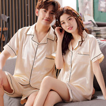 Ice silk couple pajamas female summer sexy two-piece short sleeve thin summer Men simulation silk home clothes