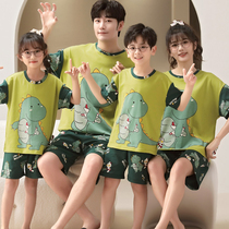 Patients and Children Pajamas Family Three-mouth Summer Pure Cotton Short Sleeved Mother and Child All Family Cartoon Package Dinosaur