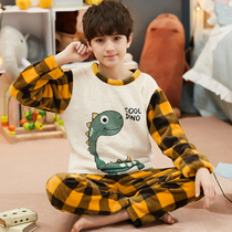 Childrens pajamas boys autumn winter coral velvet baby thickness flannel boys in the big boys home suit