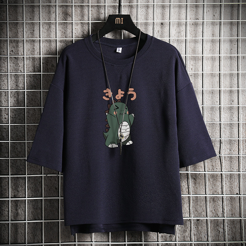 short sleeve summer japanese 3 / 4 sleeve t-shirt for men's loose fashion printed fat man half sleeve large 5 / 4 sleeve top