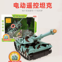 Large remote control tank charging electric crawler type sound luminous tank military model children boy toy car