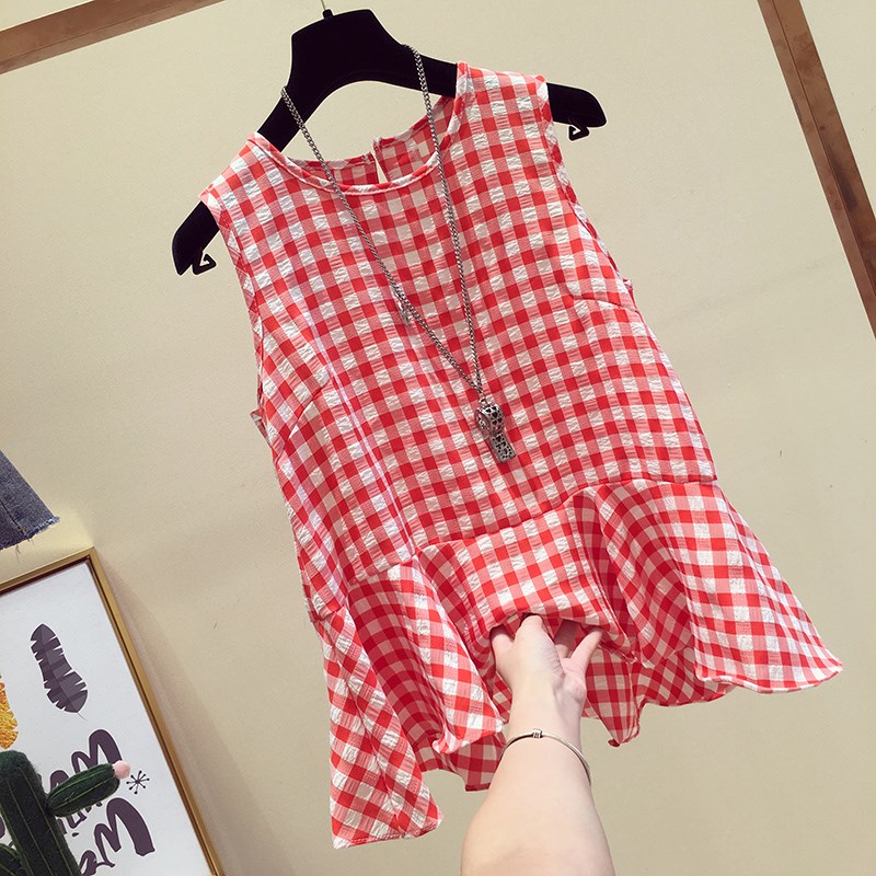 2018 new pattern Retro Sleeveless jacket Korean Edition Easy Versatile Lotus leaf Sweet lattice Baby unlined upper garmentin the Women's clothing/Boutique , Lace shirt/Chiffon shirt category - from Buy2taobao.com to provide professional Taobao agent buy service