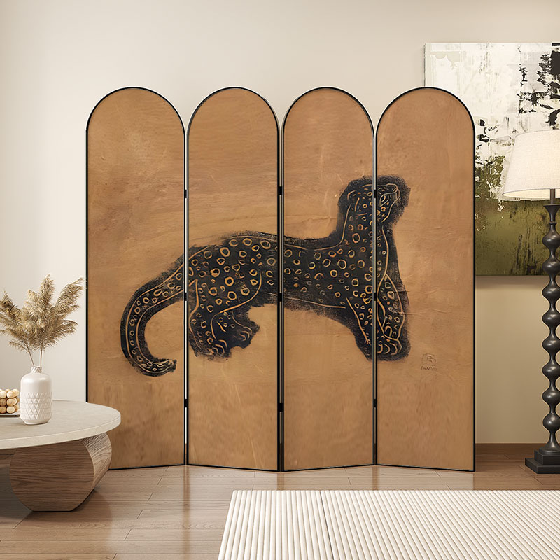常玉金钱豹屏风隔断客厅现代简约卧室遮挡家用中古可折叠移动折屏