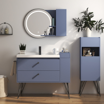 Nordic intelligent bathroom cabinet floor-standing round mirror washbasin cabinet combination toilet washbasin washstand bathroom cabinet