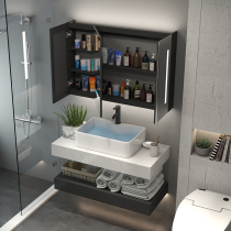 Nordic solid wood bathroom cabinet wall-mounted wash basin cabinet combination toilet small apartment wash table mirror cabinet