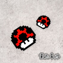 Motorcycle safety warning sticker cartoon pixel mushroom sticker motorcycle fun paper nostalgia game sticker