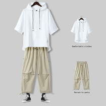 Overalls mens Tide brand Korean version of the trend loose straight wide legs leisure summer student suit thin drawstring pants
