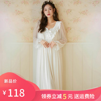 Palace Wind Nightdress Women Long Sleeve Spring and Autumn Mordale French Retro Princess Lace Sexy Pajamas Long Size