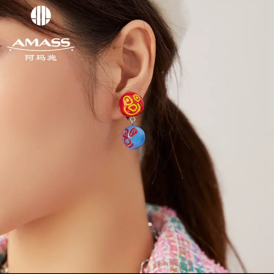 AMASS阿玛施商场同款秋季新品笑脸AB款耳环合金亚克力耳饰5900450
