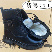 Martin boots Womens winter thickened wool mid-barrel boots Large size womens boots medium thick heel mid-boots Large Cotton boots Leather military boots