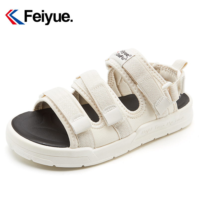 feiyue women's shoes summer new sandals velcro lightweight breathable hollow beige flat men's shoes soft sole casual shoes