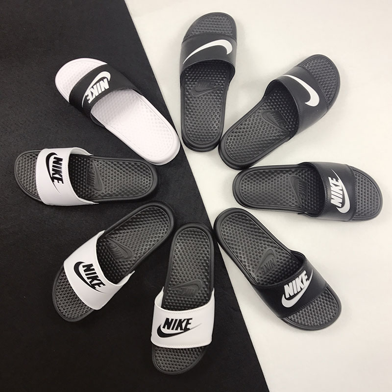 耐克benassi黑白字母鸳鸯拖鞋大logo男女情侣沙滩凉鞋夏季 343880
