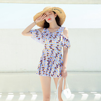 2021 new swimsuit womens one-piece conservative skirt cover belly thin flat angle gathered large size hot spring vacation students