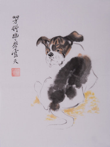 当前热销纯手绘狗国画写意画绘画水墨字画条幅客厅办公室书房中式艺术