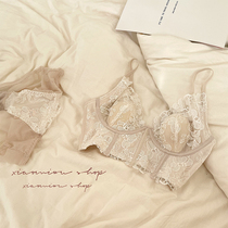 French sexy lace small breasts gathered on the anti-sagging underwear set big chest small bra summer thin