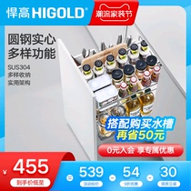 Highold high fashion condiment pull basket solid line 304 stainless steel kitchen cabinet pull basket damping