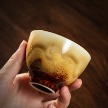 Gold glaze ceramic kung fu tea cup single master Cup Chinese single Cup mens and womens Tea Cup couple Cup gift box