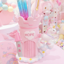 Cute dream castle unicorn desktop ornaments pen holder cartoon cute pink unicorn resin pen holder ornaments