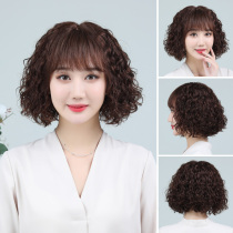 Wig real hair silk natural type female short hair real hair short curly hair full headgear hair set hair middle-aged and elderly mother