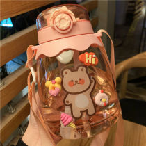 Net red water Cup portable large capacity double drinking straw water cup female kettle Net red 1100ml Cup cute girl