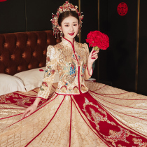 Xiuhefu Bride's 2022 new Chinese dragon and phoenix high-end wedding dress champagne dress pregnant woman show and large size