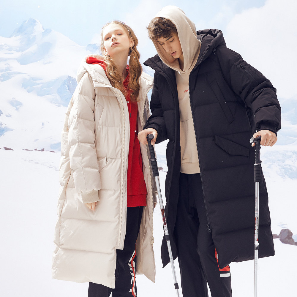 美特斯邦威羽绒服男士冬装男女同款超长休闲连帽羽绒服