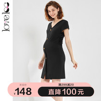 loveloc maternity clothes spring and summer dresses High-end sense of Europe and the United States small fresh t-shirt does not show the belly cover t-shirt fashion out
