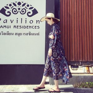 长袖复古雪纺连衣裙