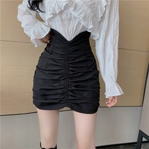 Half-body dress for long ladies spring new high waist sexy temperament white bag hip short dress pleated drawing rope a word dress