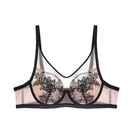 曼妮芬性感轻透舒适文胸 浪漫刺绣防走光抹胸款内衣女 丰满大杯-tmall.com天猫