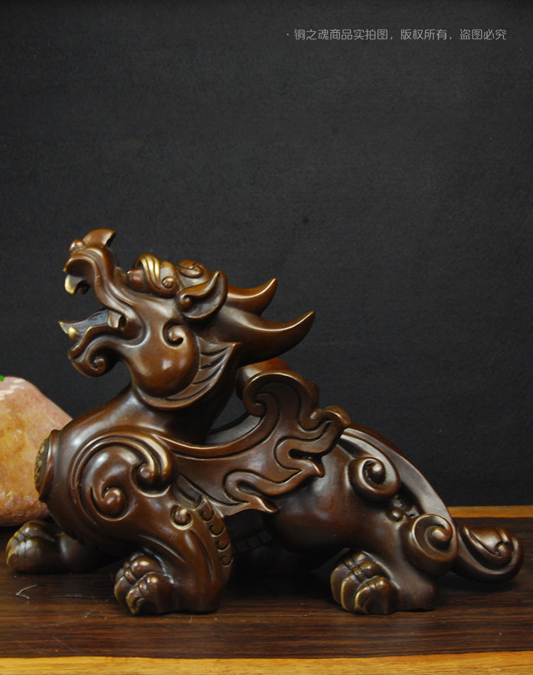 纯铜貔貅摆件一对皮丘招财镇宅工艺装饰品办公室客厅风水酒柜摆设