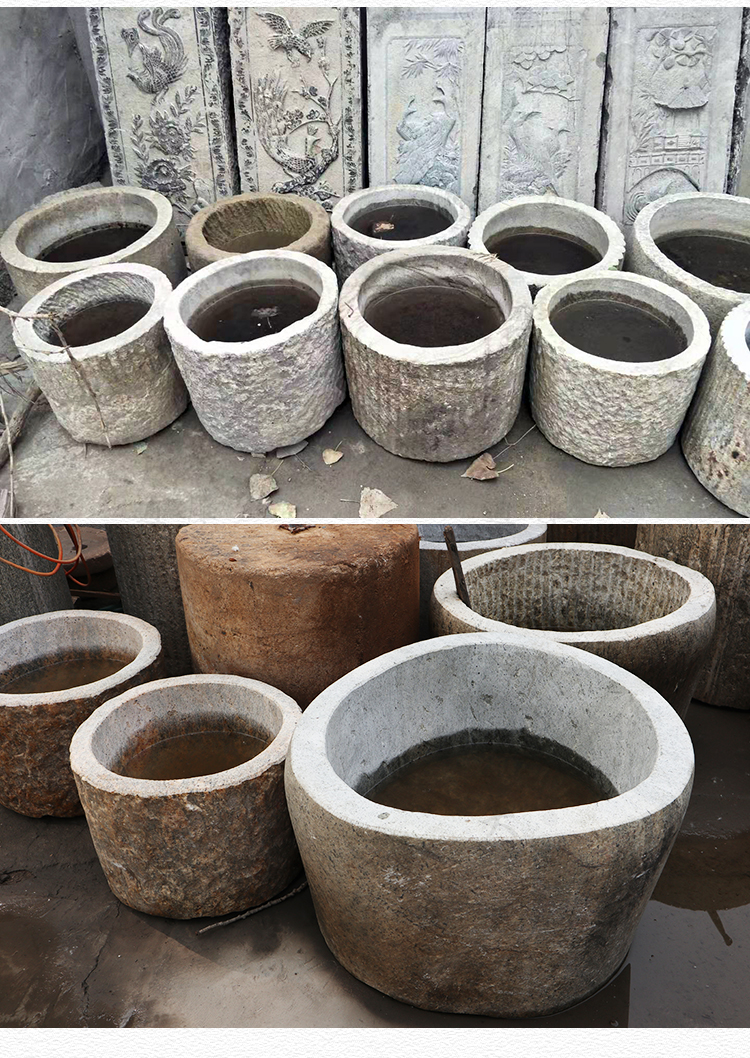 石缸庭院养鱼石头鱼缸花盆水缸石盆石槽圆形花园装饰石雕流水盆