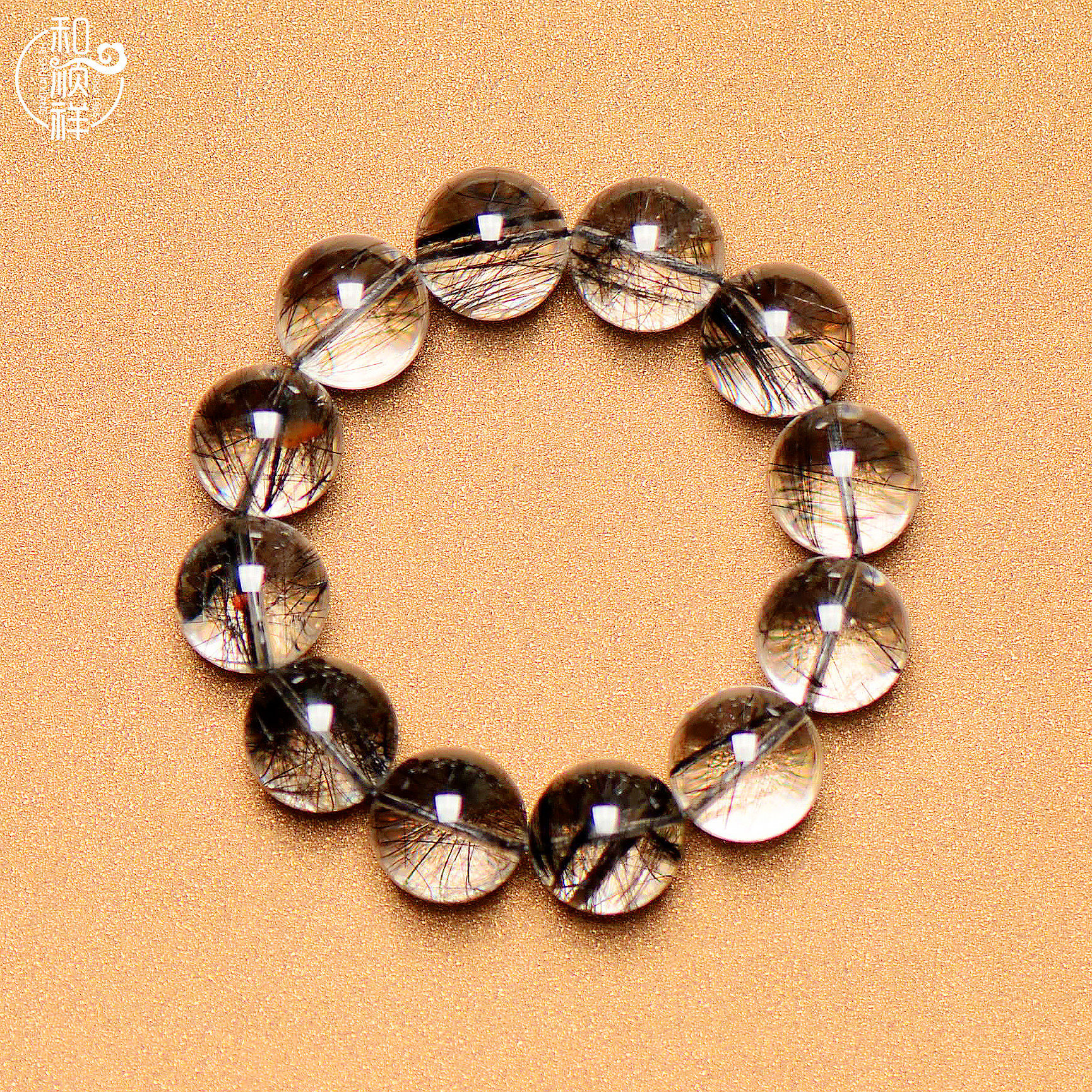 天然水晶手链 大颗粒男士手串 黑发晶 一物一图 招财辟邪_7折现价9600