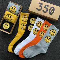 Smiley ins tide socks tube socks trend lovers sports cotton socks Mens and womens smiley socks Wild tide sports socks