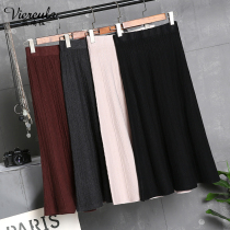 Skirt Child Autumn Winter 2022 New Ins-in-fire mid-length subsection A high waist large swing wool line knit half-body dress damp