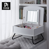 Nordic bedroom light luxury bay window dressing table Small mini 60cm window sill dressing table Tatami table Solid wood with lamp