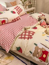 Bajia love cartoon cotton four-piece quilt cover sheets household ins princess style childrens three-piece bedding