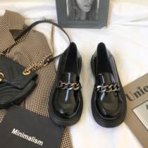 2022 autumn patent leather small leather shoes all-match retro casual chain thick bottom chic single