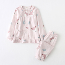 Spring and summer full cotton cloth girl long sleeve pyjamas cute cartoon pure cotton thin cotton yarn girl air conditioning room home clothes