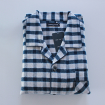 Autumn and winter cotton flannel men's long sleeve casual plaid pajamas set spring and autumn cotton Japanese cotton household clothing