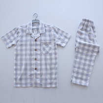 Summer cotton double gauze men's pajamas simple unprinted short sleeve pants cotton linen casual home clothing set