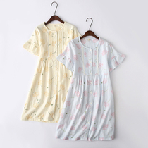 Full Cotton Double Layer Gauze Short Sleeve Sleeping Skirt Woman Summer Thin-style Cotton Cotton pyjamas pure cotton with buttoned home dress