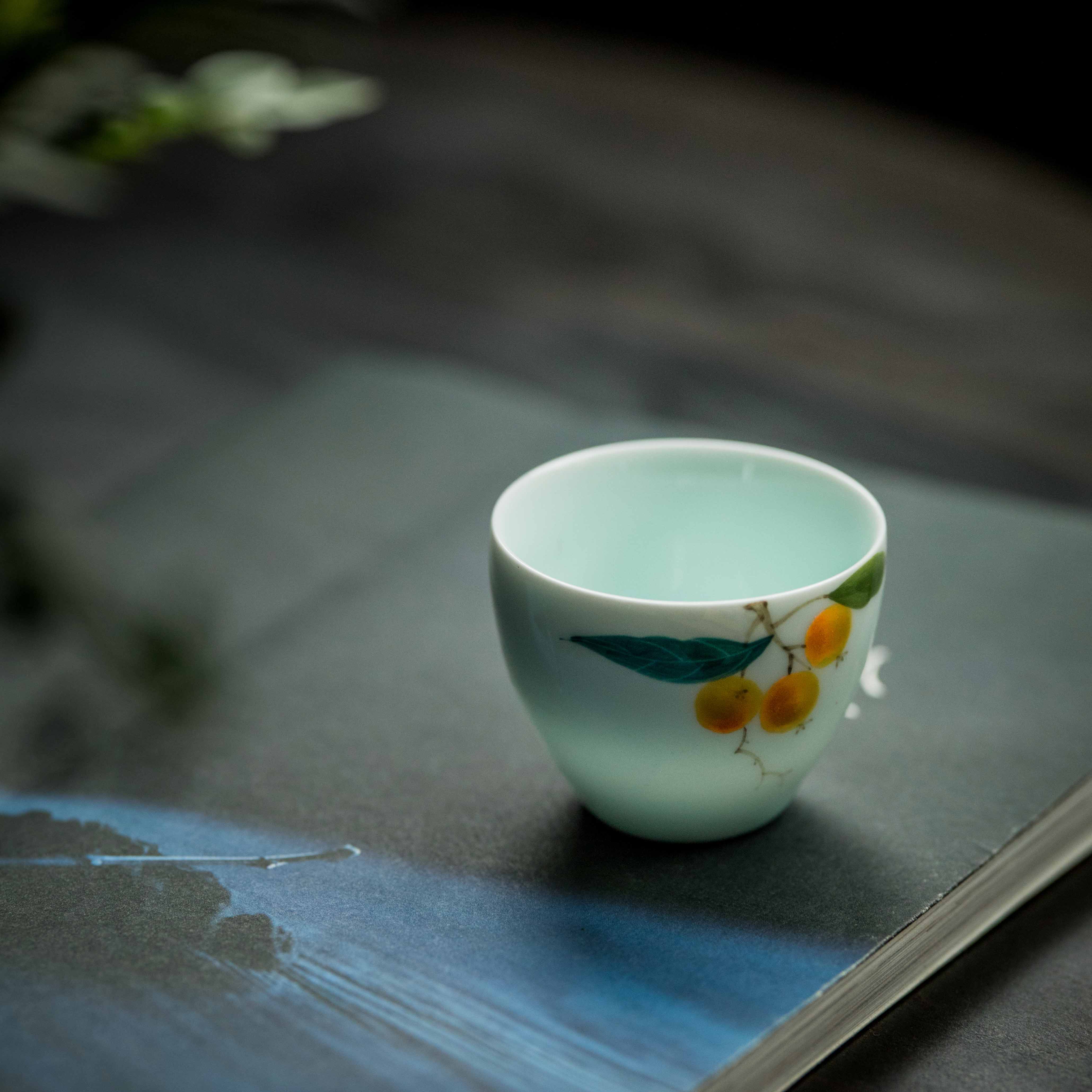 Vegetation school shadow green ceramic hand - made teacup sample tea cup household fragrance - smelling cup cup master kung fu tea set small cups