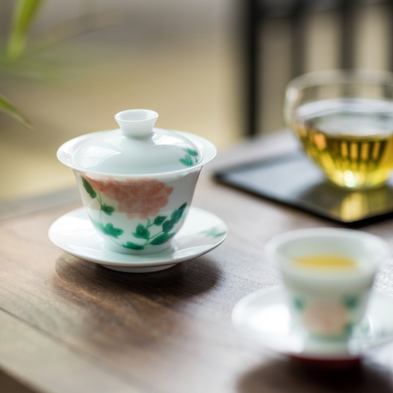 Vegetation school white porcelain hand - made teacup sample tea cup tea bowl, small glass cup master cup kung fu tea set