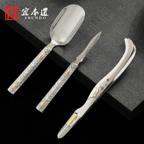 Damascus Puer tea knife three-piece set tea teaspoon teaspoon teaspoil tea ceremony accessories teacup clip tweezers home
