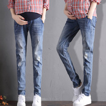 Pregnant womens pants spring and winter clothes plus velvet thick size jeans underbelly loose outside wear bottom long pants fashion tide mom