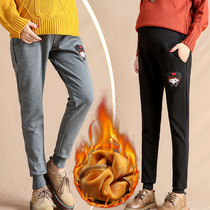 Pregnant women winter clothing 2018 new pregnant women pants winter thick plus velvet size casual wear bottom belly long pants