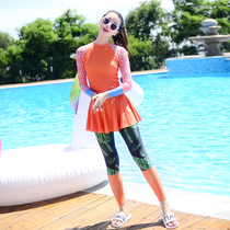Swimwear women conservative large size long sleeve sunscreen belly slim body sports Korea hot spring snorkeling swimsuit
