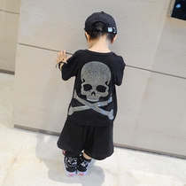 Tide brand custom childrens clothing childrens 2021 summer shoulder sleeves boys and girls short sleeve T-shirt bright diamond skeleton Diamond cool