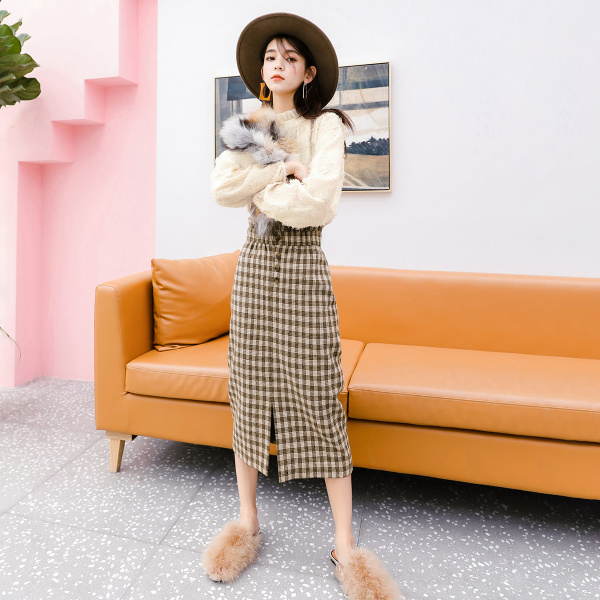 Seven-lattice French Minority High-waist Lattice Suit Skirt Female Early Spring 2009 New Net Red Two-piece Suit Fashion Seven-lattice French Minority High-waist Lattice Suit Skirt Female Early Spring 2009 New Net Red Two-piece Suit Fashion